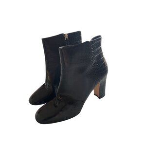 M Grigiarancio Black Croc Embossed Leather Heeled Ankle Boots Size 40 Italy